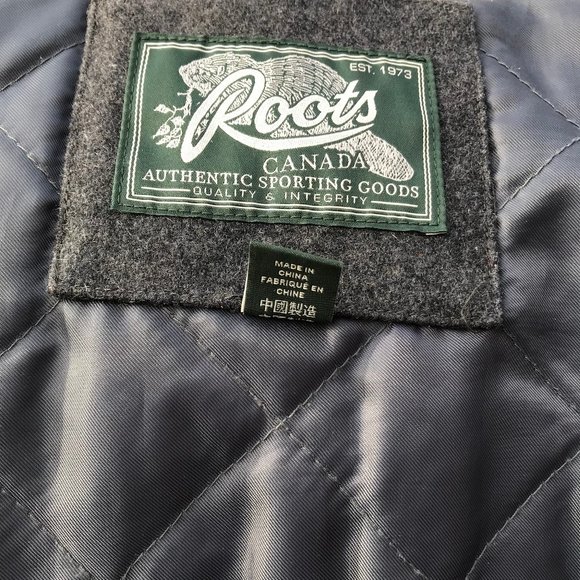 Roots 73 Grey Wool Blend Varsity Spellout Logo Jacket Vintage Embroidered Crest - Picture 12 of 14
